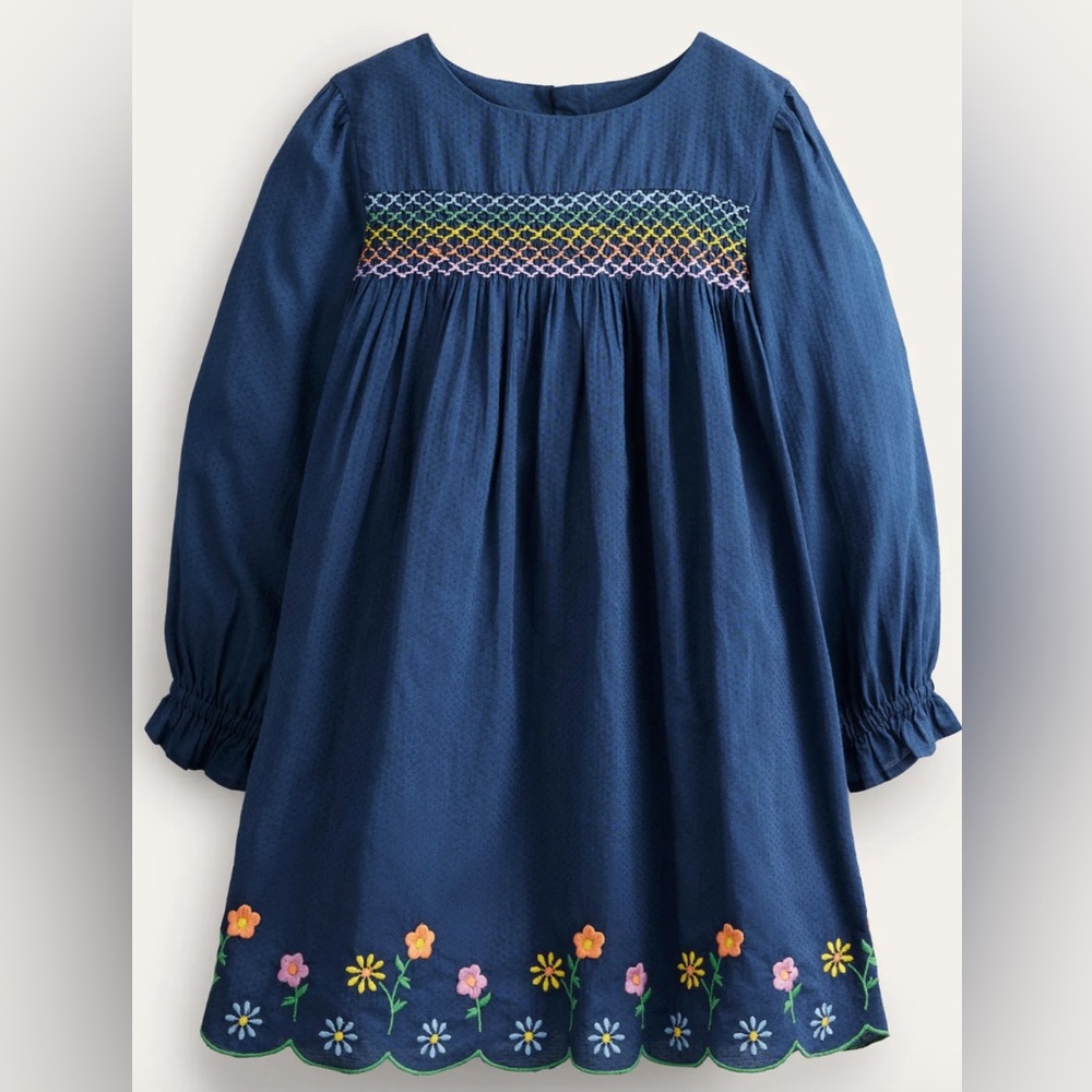 Mini Boden Rainbow Embroidered Flower Dress 5-6 New With Tag